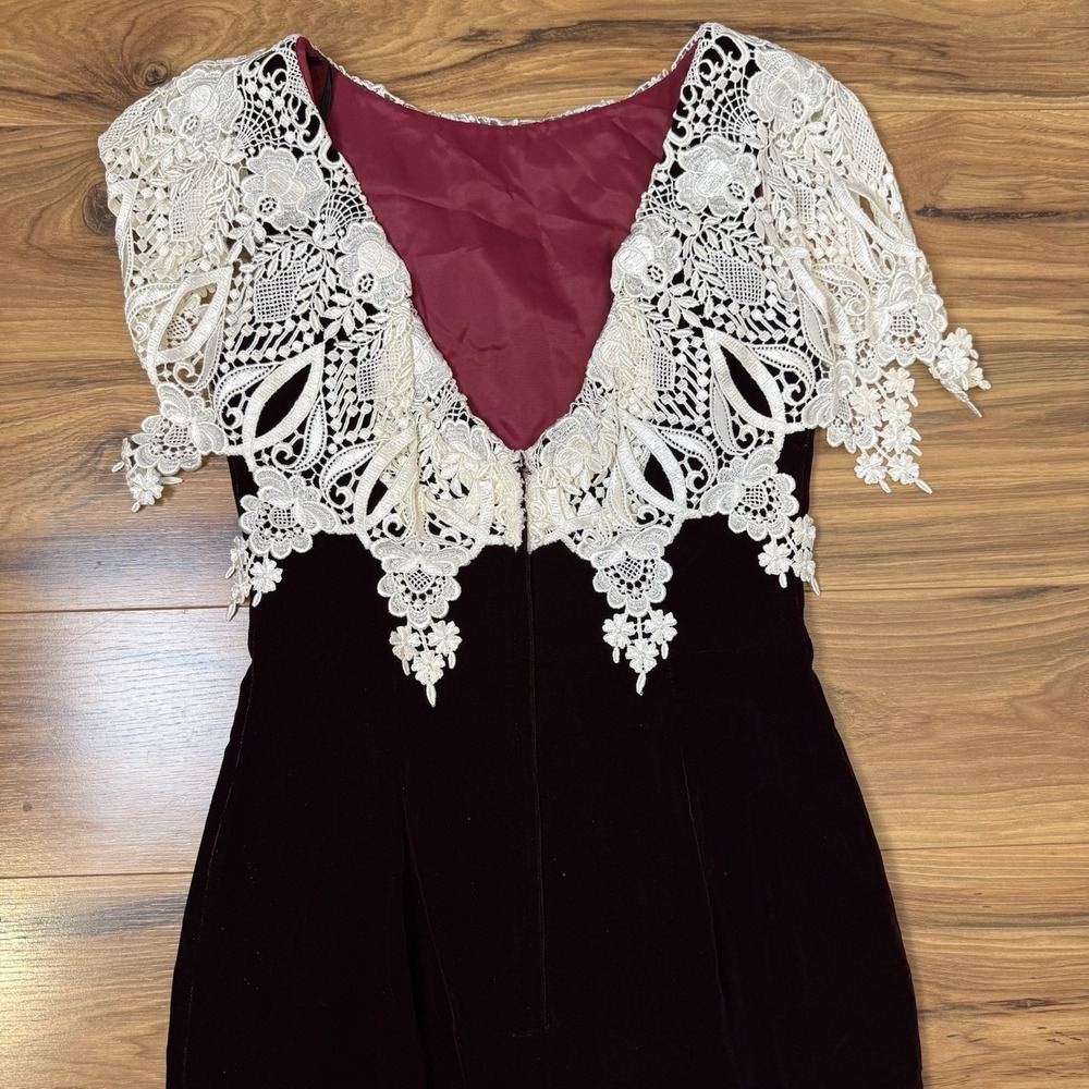 VTG Jessica Scott McClintock Dress Sz 6 Lace Wine Velvet Dark Academia Prom - Picture 3 of 12